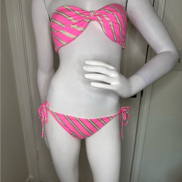 Pink and Gold Striped Bikini Set - Picture 1 of 11